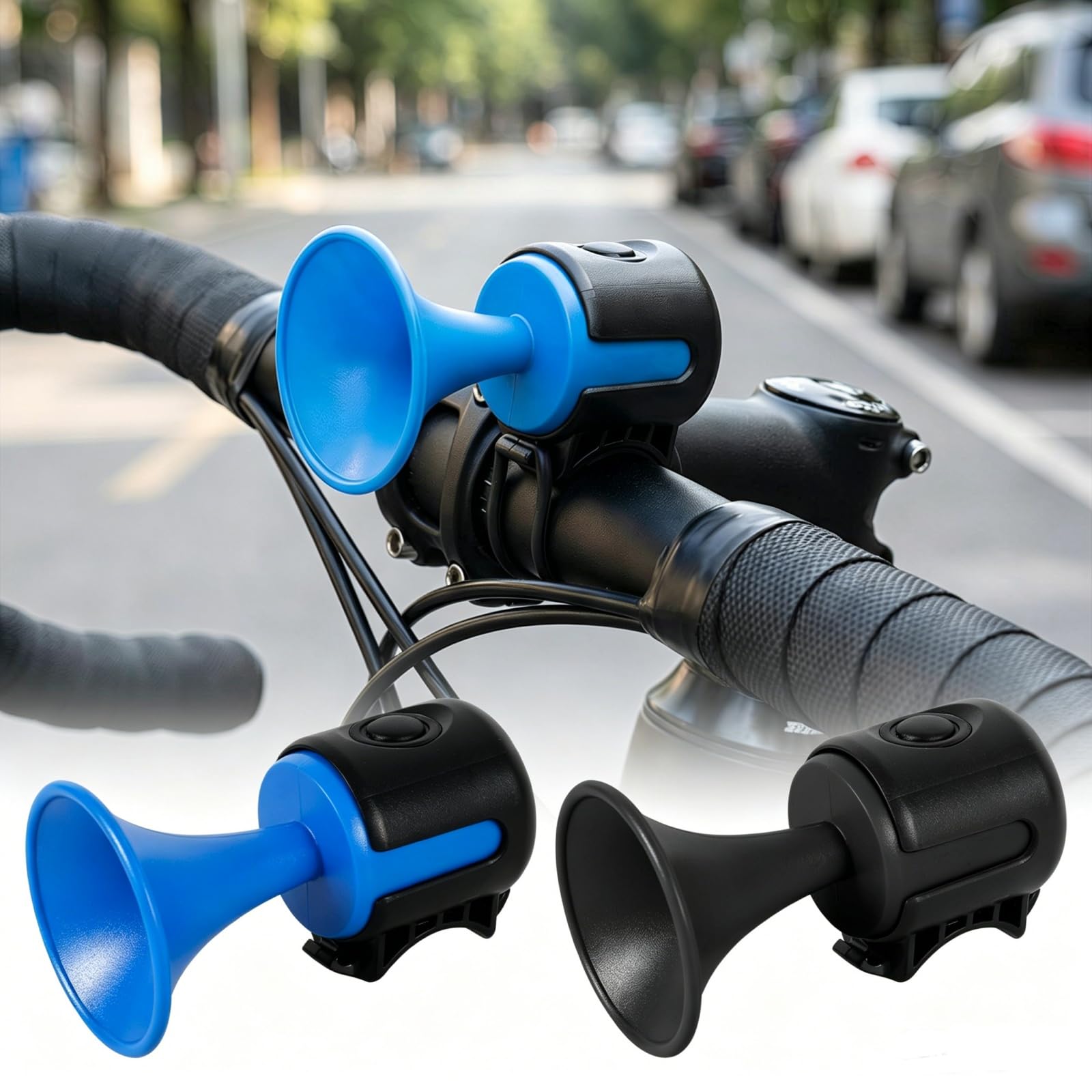 2pcs Electric Bike Horn 120dB Loud IPX4 Waterproof Bicycle Bell with Battery, Mini ABS Electric Horn with Rubber Strap for Mountain Bike Ebike Scooter