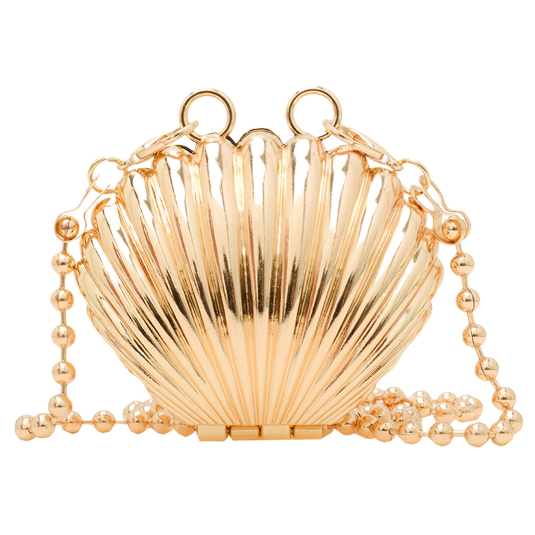 Grtheenumb Mini Crossbody Bags, Seashell Purse for Women Elegant Sparkling Mini Chain Strap Crossbody Bag Clasp Closure Metal Evening Bag for Date, Cocktail Party, Wedding, (Golden)