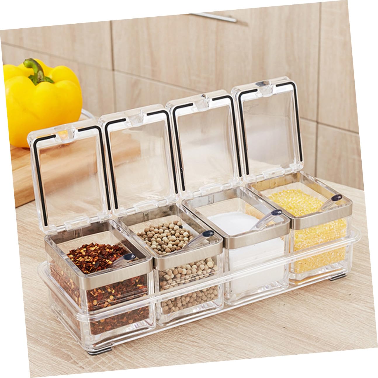 Lurrose Gewürzgläserset aus Acryl Transparente Gewürzbehälter mit Deckel Aufbewahrungsboxen für Salz Zucker Pfeffer Knoblauch und Andere Gewürze Bruchsicher und Leicht zu Reinigen