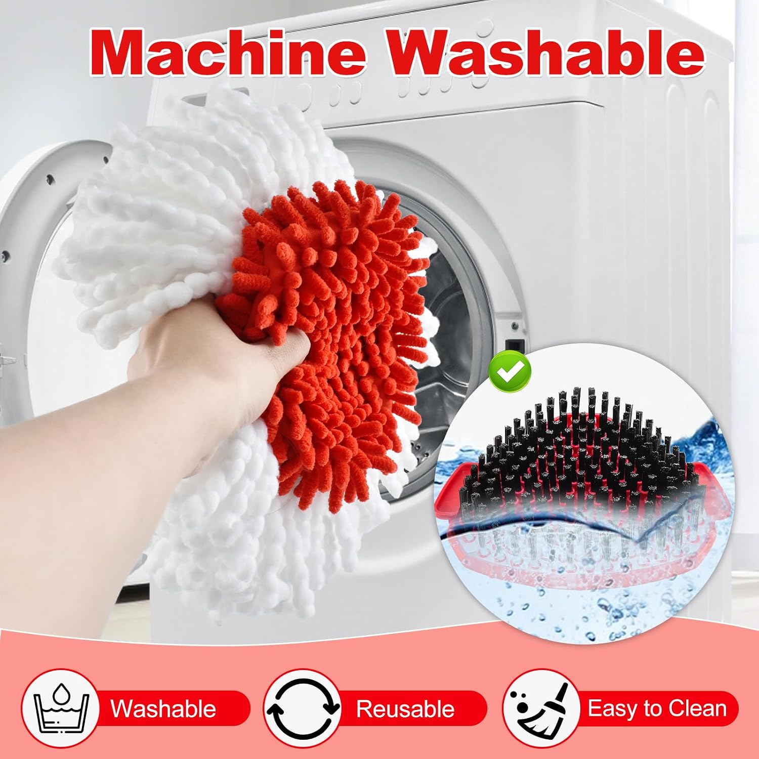 Mop Heads Replacements for Ocedar,Mop Replace Head for O Cedar Easywring 1 Tank,Chenille & Microfiber Mopp Heads,Include 4 Reusable Washable Spin Mopp Refills,1 Scrub Brush and 1 Base