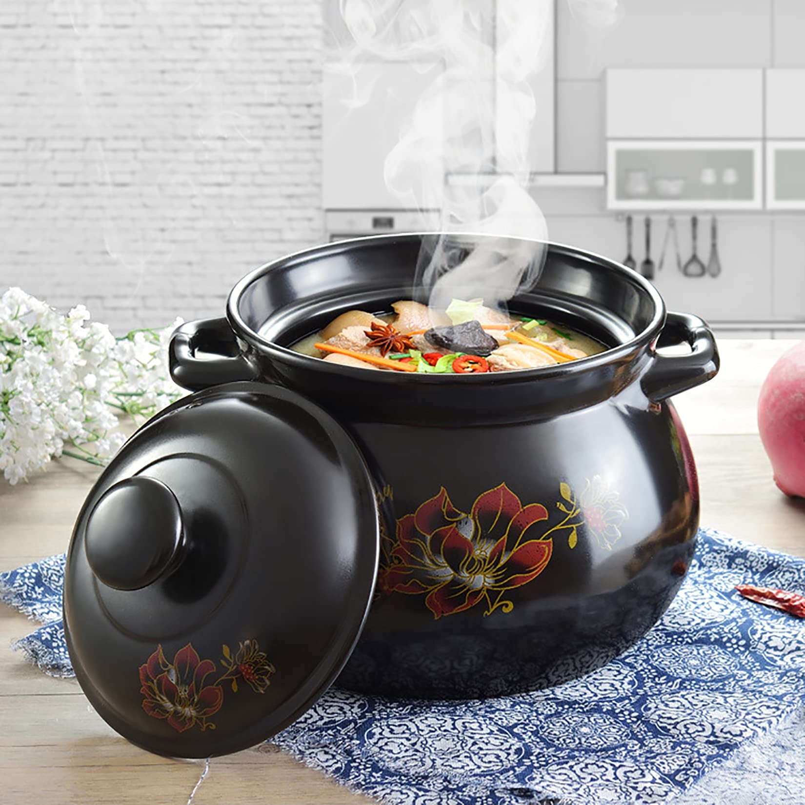 Pentola in argilla, casseruola cinese con coperchio, pentole casalinghe per stufati, zuppe e riso, ideale per cucinare e preparare i pasti in modo efficace