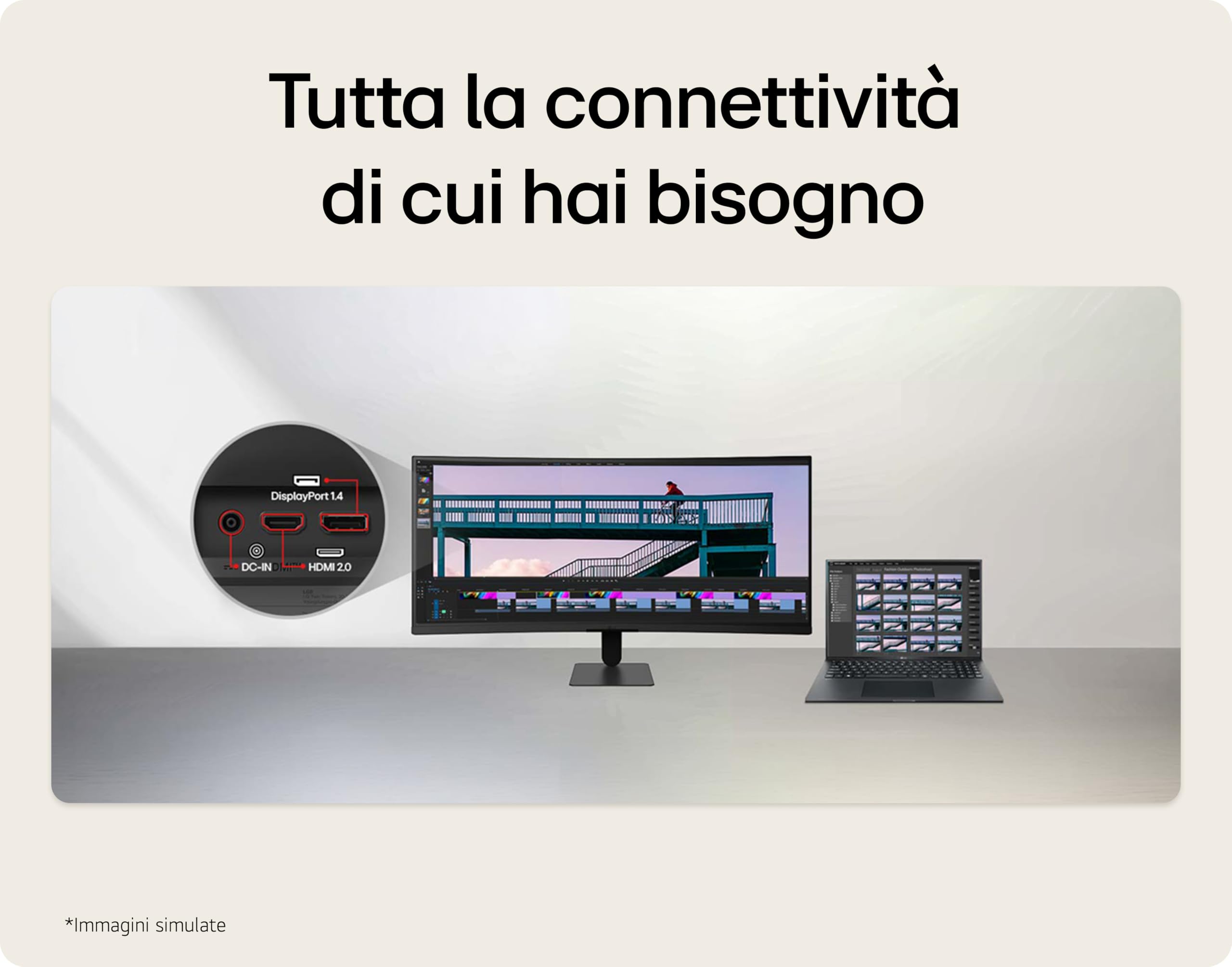 LG 34U601B Monitor UltraWide Curvo 34" WQHD (3440x1440), 120Hz, HDR10, sRGB 99%, FreeSync, HDMI 2.0, DisplayPort 1.4, Design Borderless 21:9, Nero