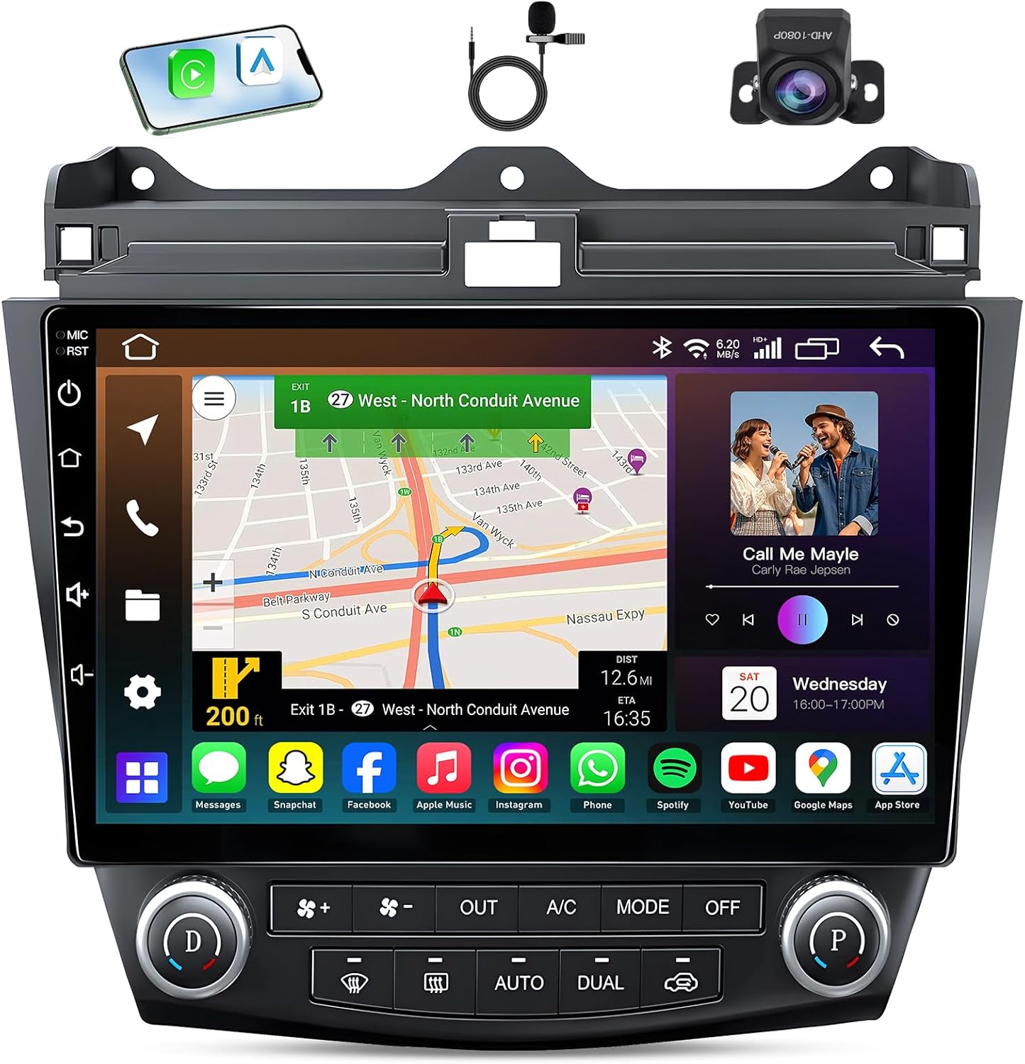 [4+64G] Car Radio Stereo for Honda Accord 2003-2007: Upgrade 1280 * 800 HD Touchscreen Bluetooth5.4 FM 32EQ Wireless CarPlay Android Auto 5GWIFI GPS SWC