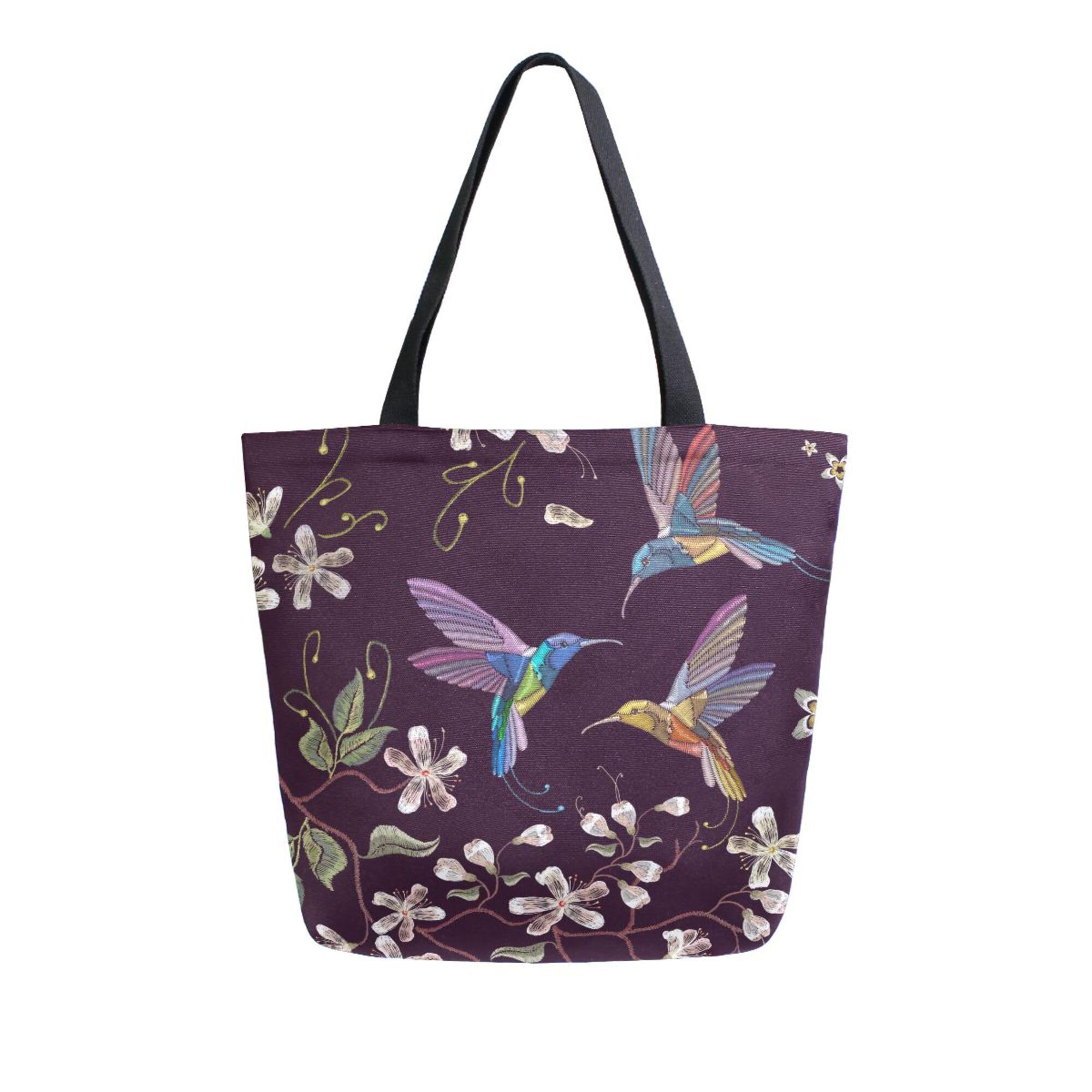 Canvas Tote Bag Large Women Casual Shoulder Bag Handbag Embroidery Resistant Hummingbird Reusable Multipurpose Heavy Duty Shopping Grocery Cotton Bag for Mom
