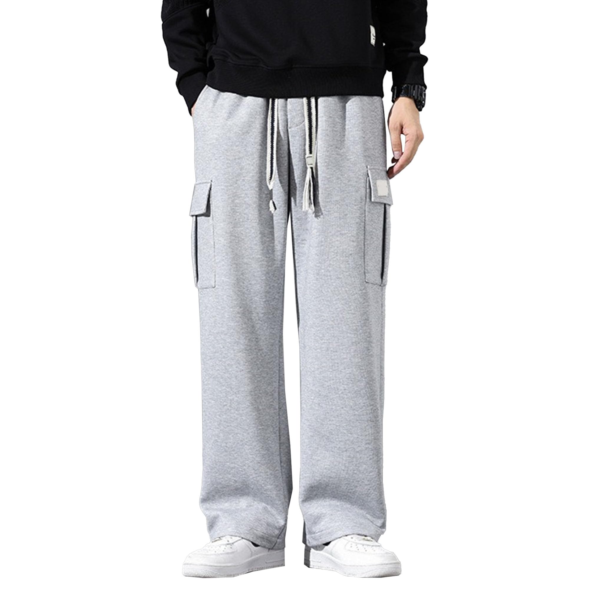 Men's Baggy Cargo Pants Casual Drawstring Waist Cargo Sweatpants Loose Fit Work Pants with Multi Pockets (LightGray6,XX-Large)