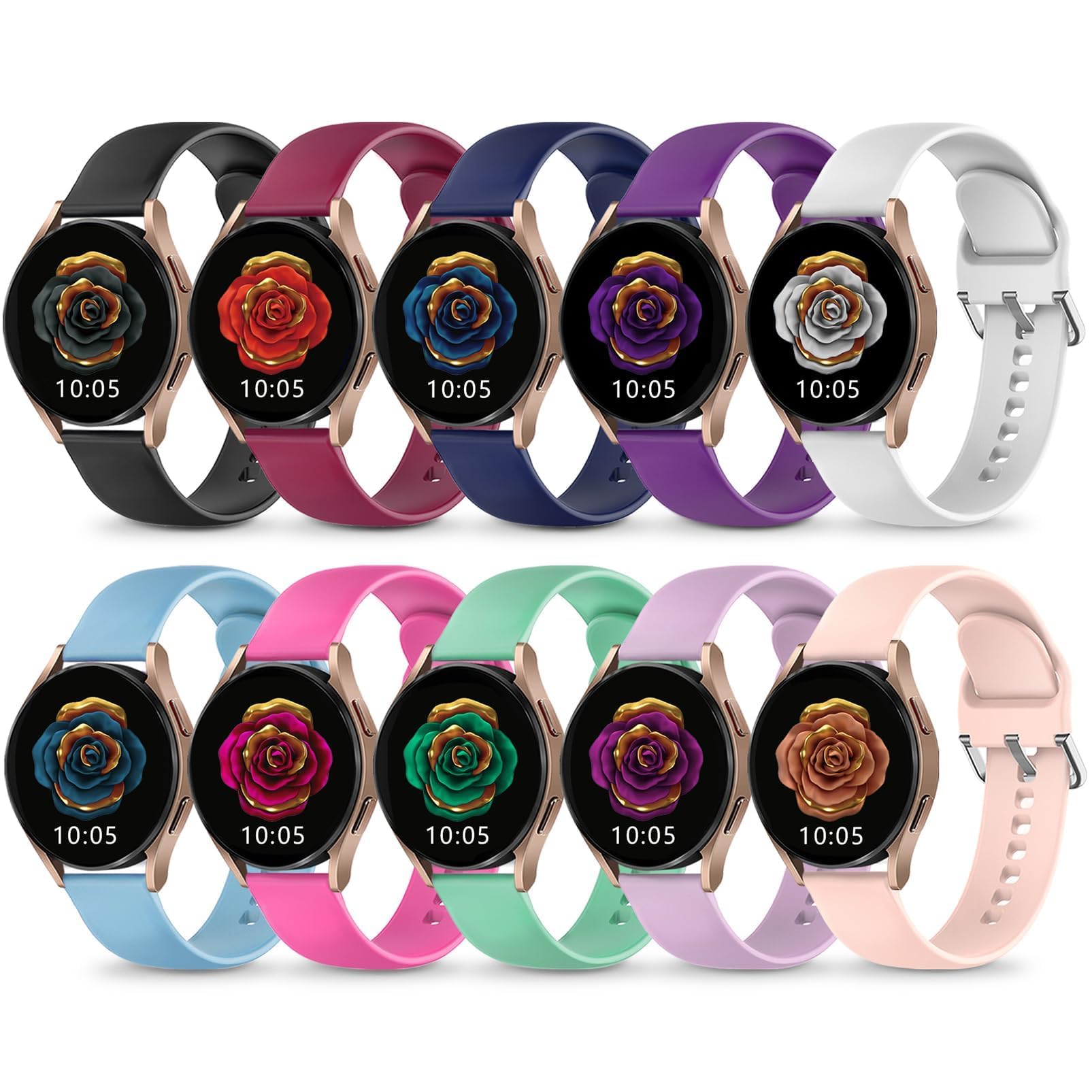 HSWAI 10 Pack Compatible with Samsung Galaxy Active 2 Watch Bands, Galaxy Watch 7/6/5/4/FE Band 40mm 44mm, Galaxy Watch 5 Pro 45mm, 20mm Soft Silicone