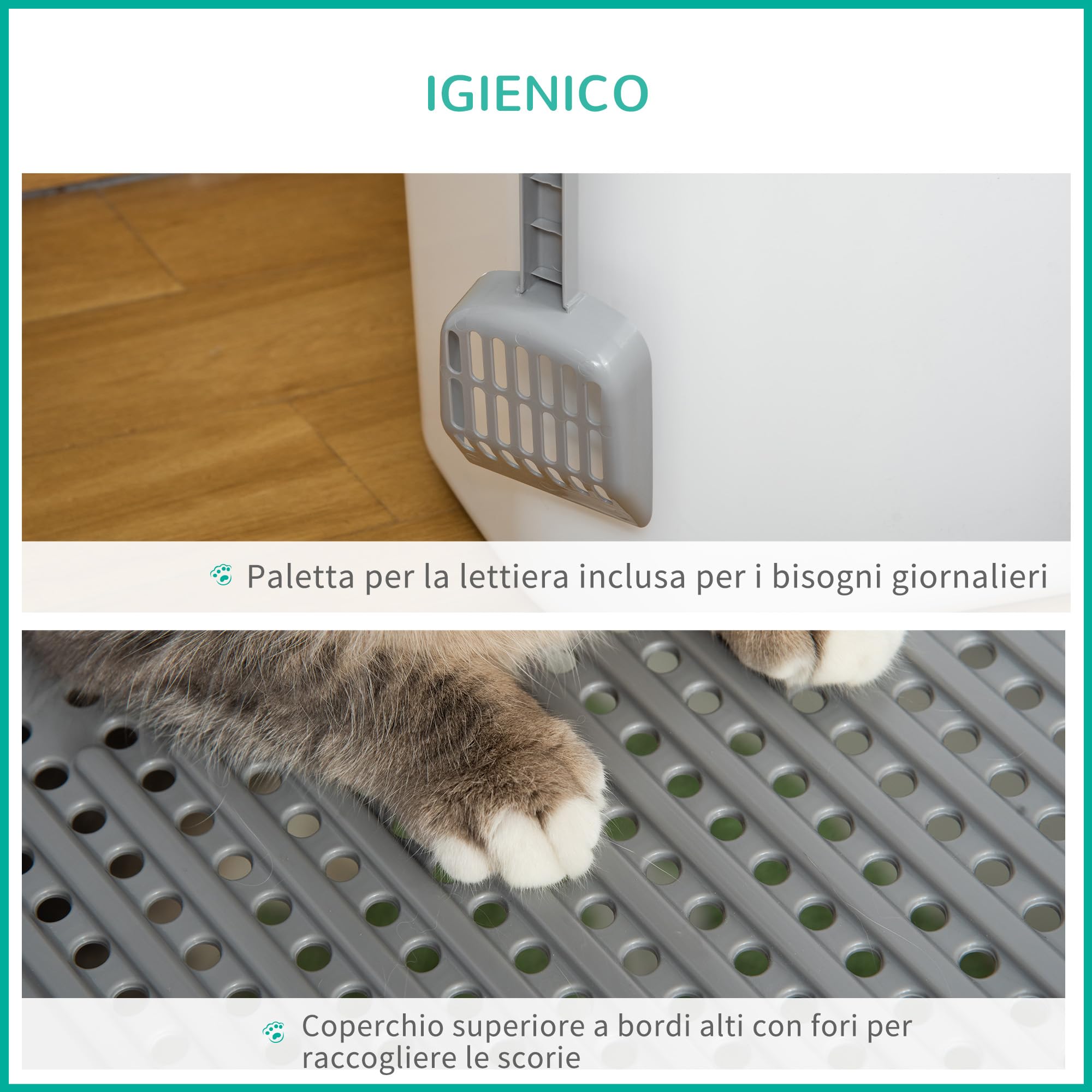 PawHut Lettiera per Gatti Chiusa 2 Ingressi con Paletta 44x55x39 cm Bianco | Vassoio, Lettiera Coperta, in Plastica PE