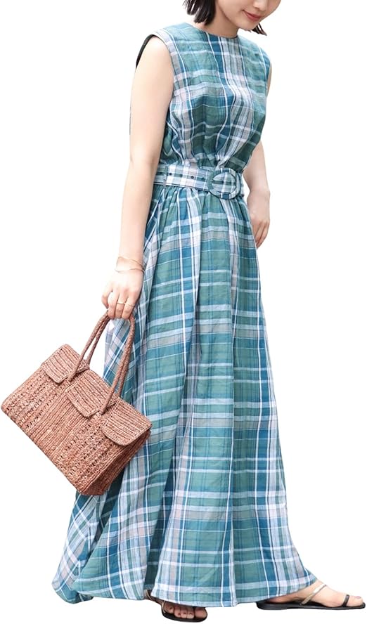 Amazon Co Jp ブルーバードブルバード Bluebird Boulevard マドラスチェックマキシドレス M グリーン 服 ファッション小物