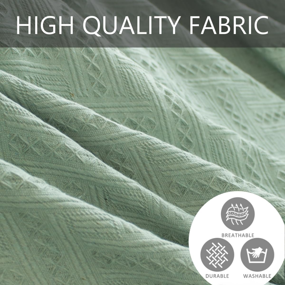 Sofa Cover for 3 Cushion Couch, Sectional Couch Cover Washable, Geometrical Jacquard Futon Couch Covers Protector for Dog, Decorative Sofa Covers with Tassels, XX-Large, 71"x102", Grass Green