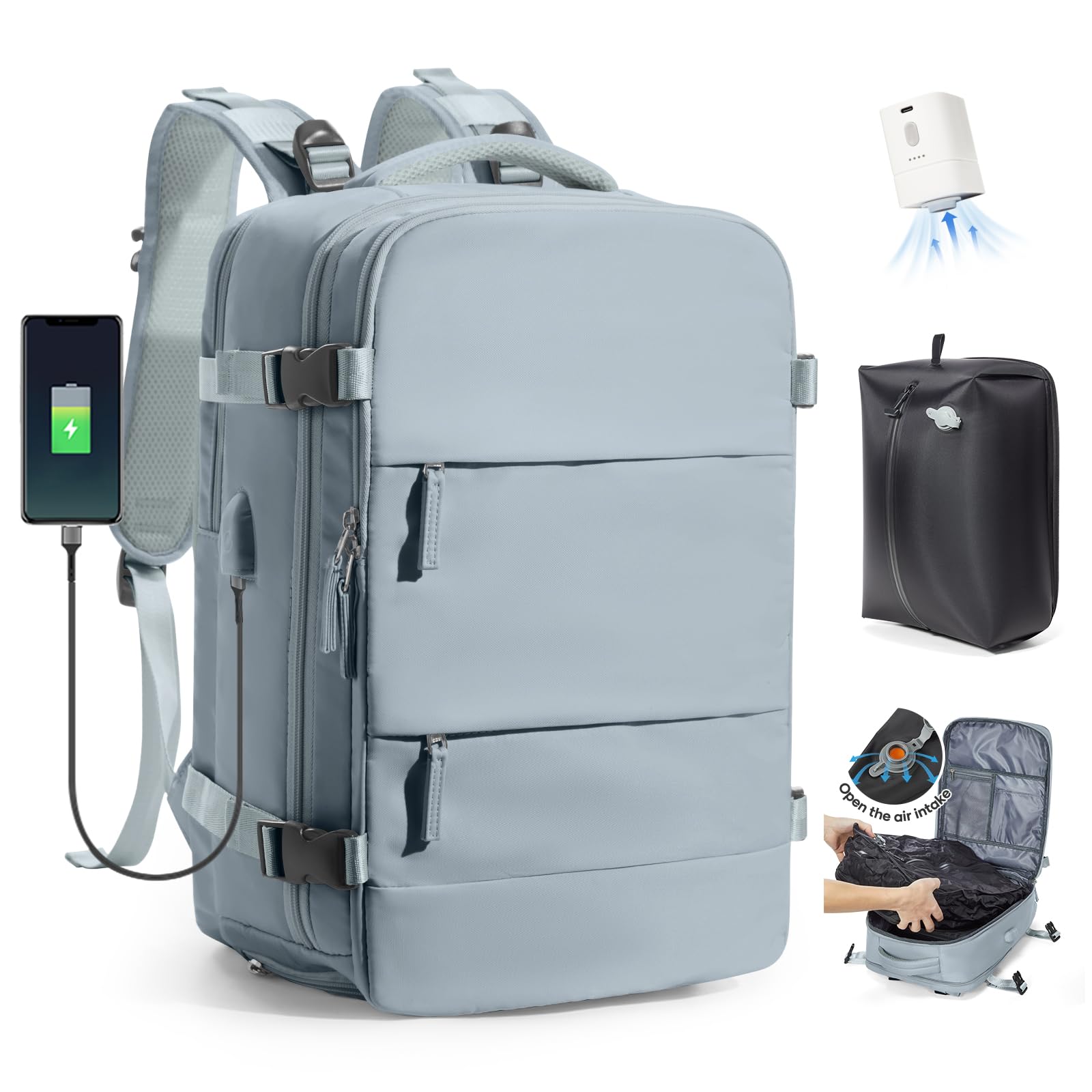 SZLX Zaino Ryanair 40x30x20 Sottovuoto Zaino da Viaggio 40x20x25 Ryanair Wizzair Donna da escursionismo impermeabile Zaino Casual Laptop da 14 Pollici con porta di ricarica USB Scomparto per Scarpe