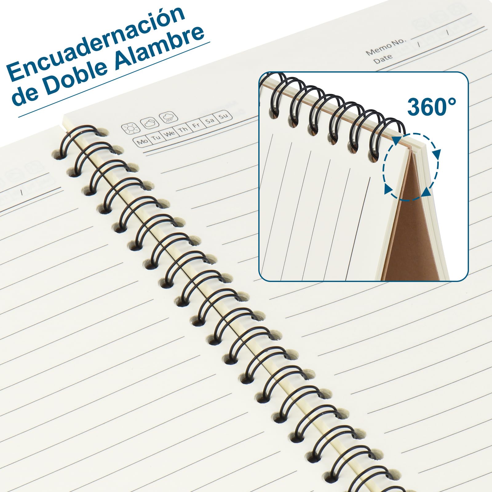 ZCZN A5 Cahier à Spirale Kraft 60 Feuillets par Bloc，Lot of 12 Blocs Carnet de Notes à Spirale Reliure Double Spirale，80 g/m²，Bloc Note Carnet Dessin，120 Pages Lignées Notebook