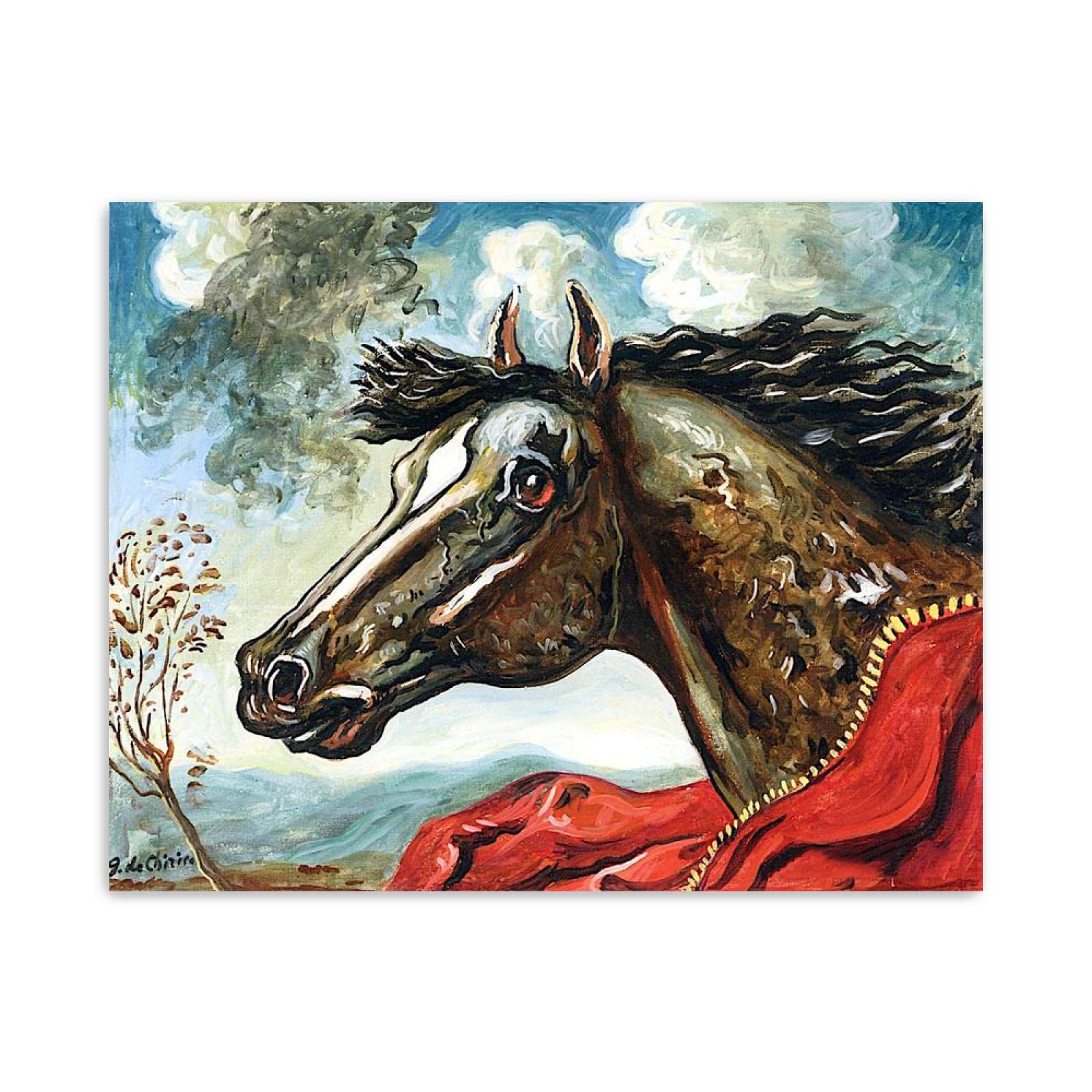JZSDGB Giorgio de Chirico Słynny artysta na płótnie, sztuka ścienna, reprodukcje obrazów, plakaty, głowa konia, grafika, obrazy do dekoracji biurowych, 20 x 25 cm, bez ramy