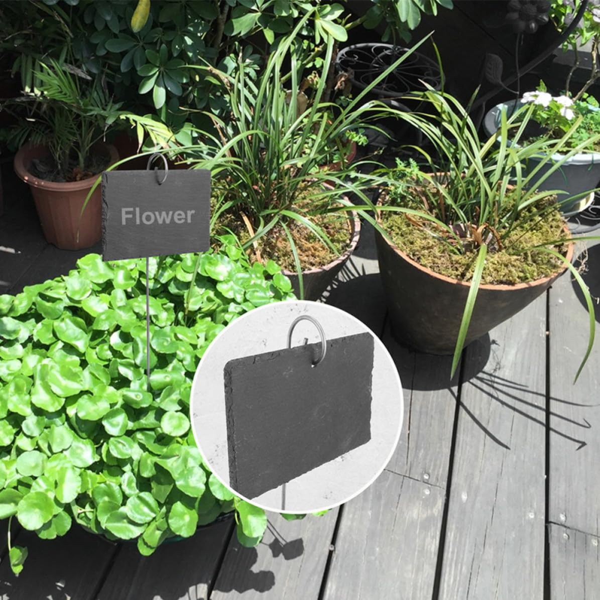 Wiederverwendbare Gartenstecker aus Schwarzem Edelstahl mit Schiefer Pflanzenschildern Praktische Pflanzenbeschriftung für Blumentöpfe und Pflanzgefäße im Innenhof