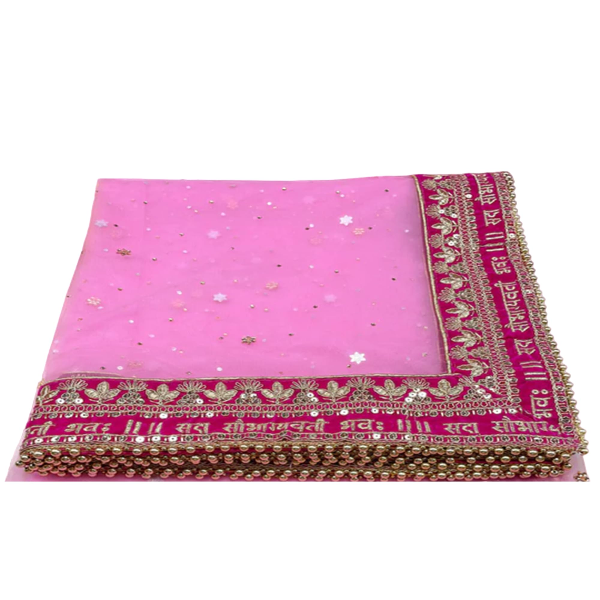 Wedding & Bridal Dupatta Sada Saudhagyavati Bhava Rani Border Baby Pink Net