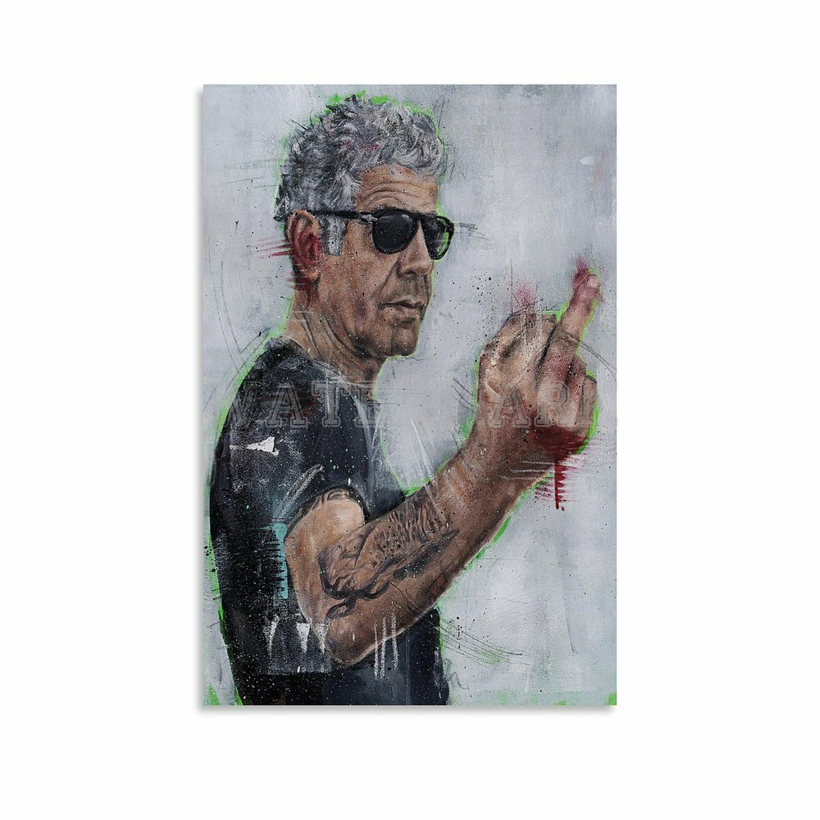 Abstract Anthony Bourdain Poster Anthony Bourdain Portrait Art Canvas for Bedroom Living Room Decor 16x24inch(40x60cm) Unframe-style