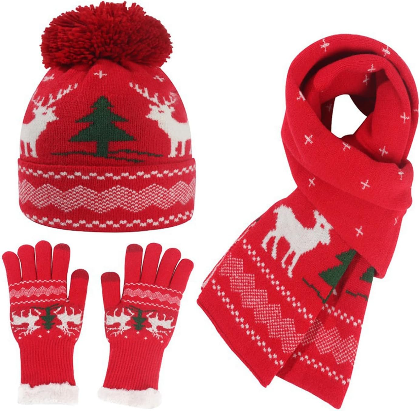 YiZYiF Couples Xmas Knit Set for Unisex Matching Beanie Scarf And Gloves for Christmas Date Nights New Year's Eve