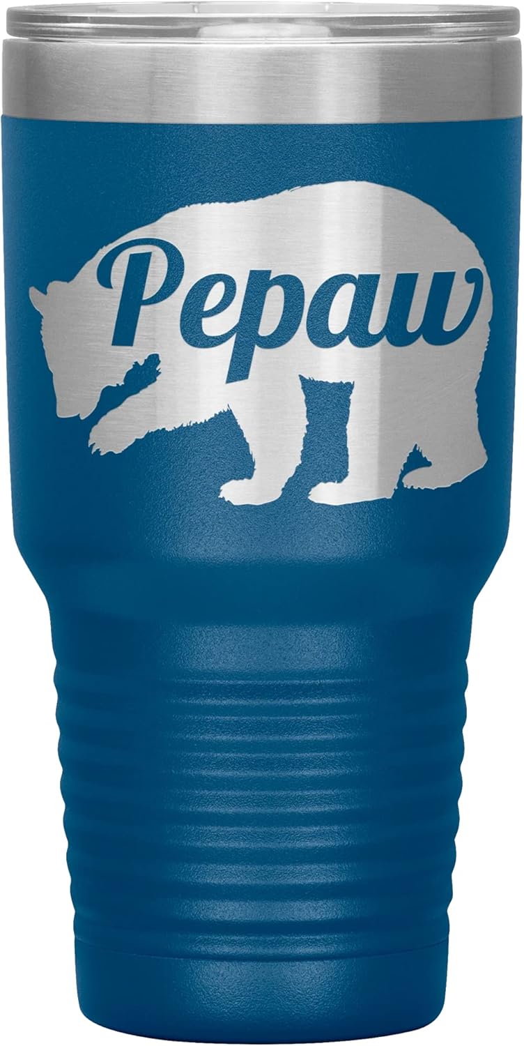 Pepaw Bear Tumbler - Pepaw Gift - 30oz Insulated Engraved Stainless Steel Pepaw Tumbler Cup Black
