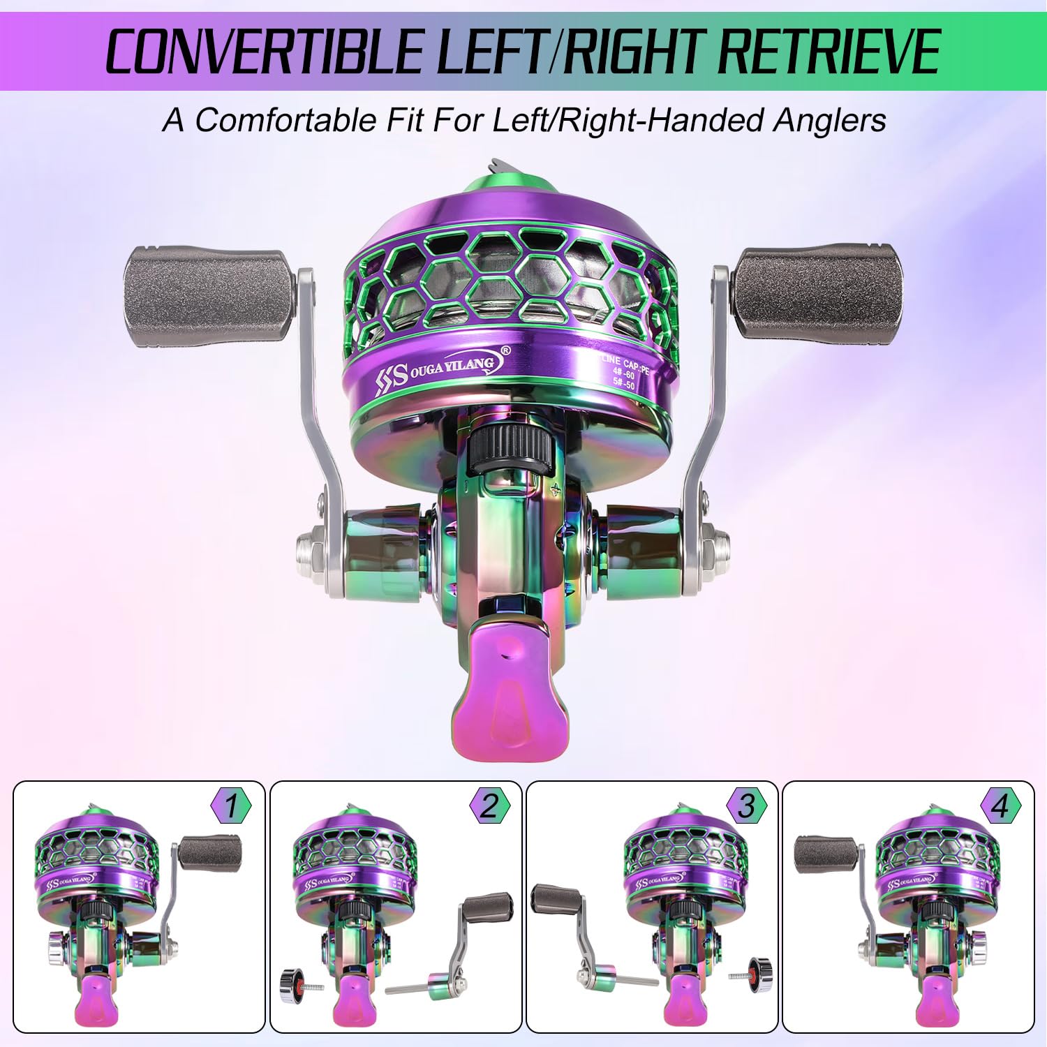 Sougayilang Spincast Moulinet de pêche Retrieve pour gaucher/droitier, engrenage entièrement en métal durable avec haute performance, fil de pêche en polyéthylène, 3.9:1 High Speed Gear Ratio Spincast