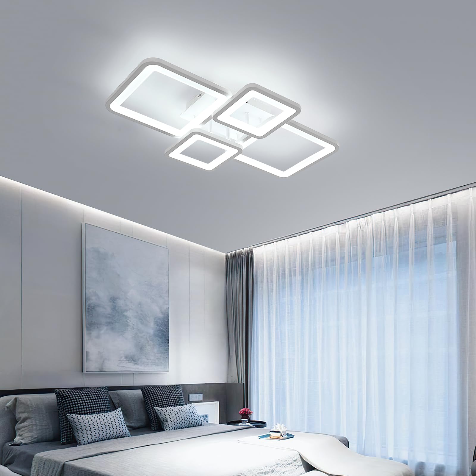 Plafoniera LED Soffitto 62CM, 56W 6300LM Lampada da Soffitto Rettangolo Design, Plafoniera Camera da Letto Bianco per Soggiorno Cucina Camera da Letto Sala da Pranzo, Bianco Freddo 6500K