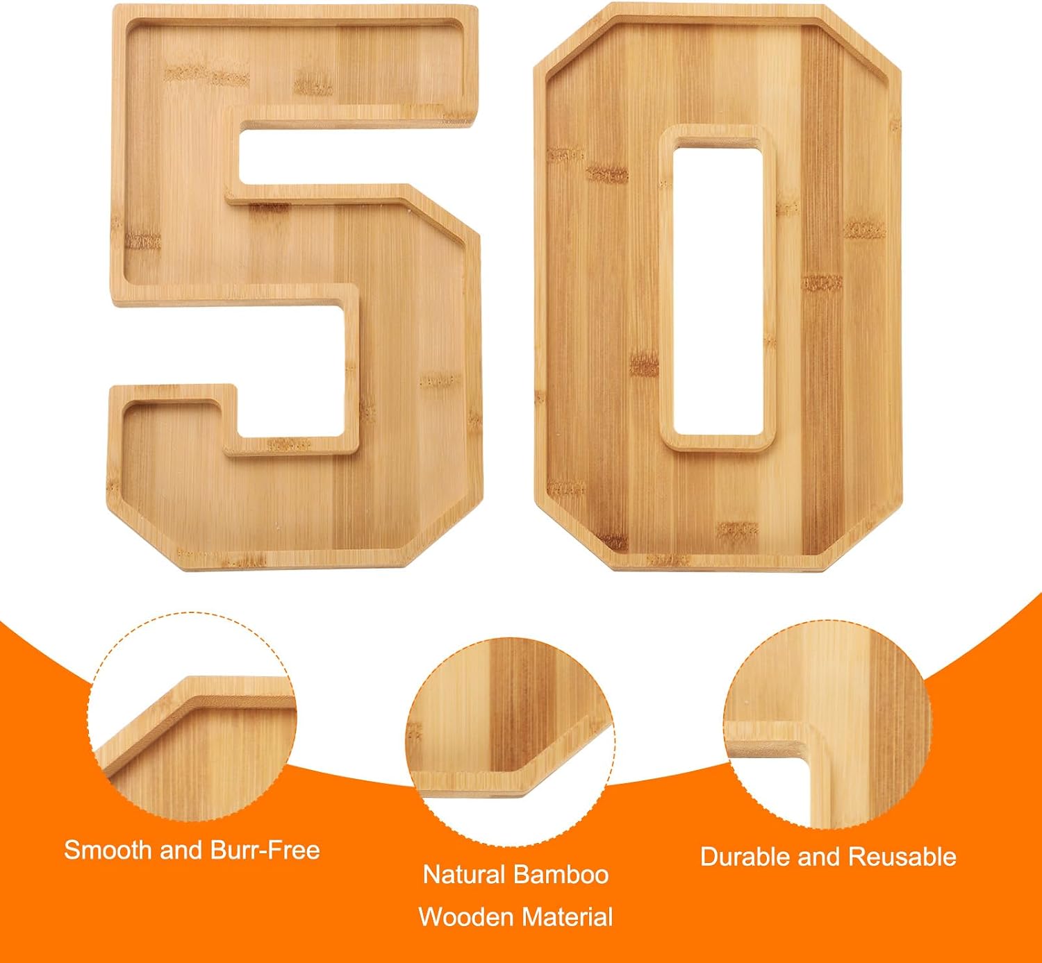 Condition photo showing New/Like New for uxcell 2pcs bamboo wooden number 5 and 0 charcuterie board box 12" bamboo serving tray wood box for graduation anniversary birthday party decorations chocolate cupcake container (wooden)