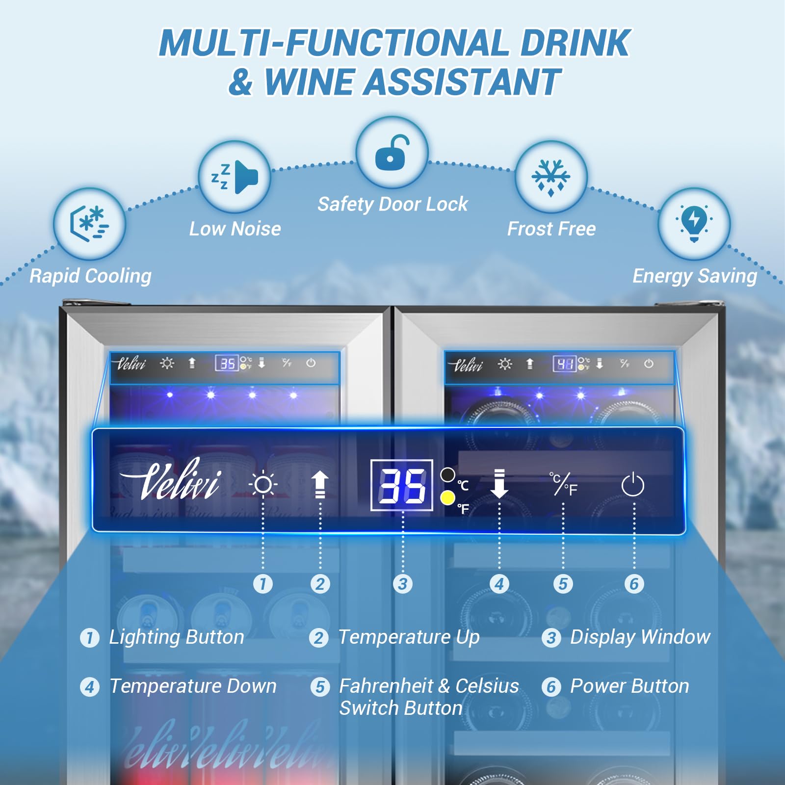 Wine And Beverage Refrigerator, 24 Inch Dual Zone Wine Beverage Cooler Under Counter With Glass Door&Lock, 18 Bottles And 68 Cans Large Capacity For Beer Soda Drink, Built-In Or Freestanding Fridge on Fridge.com - View 5
