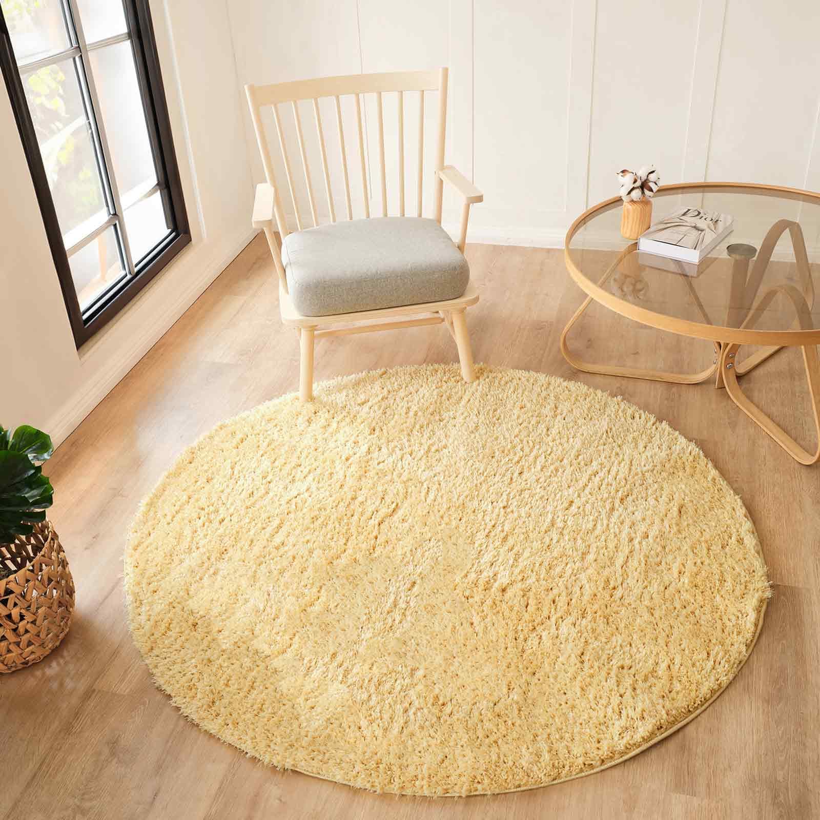 Livabliss Soso Shaggy Berber Round Carpet 160 cm, Living Room & Bedroom, Soft Plush Thick Pile, Neutral Boho Fluffy Style, Easy Care, Mustard