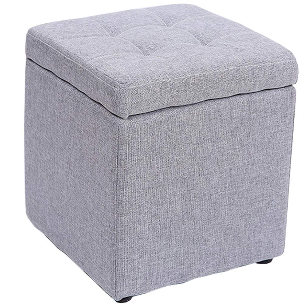 Pouf repose-pieds haut de gamme en lin gris et assise rembourrée solide