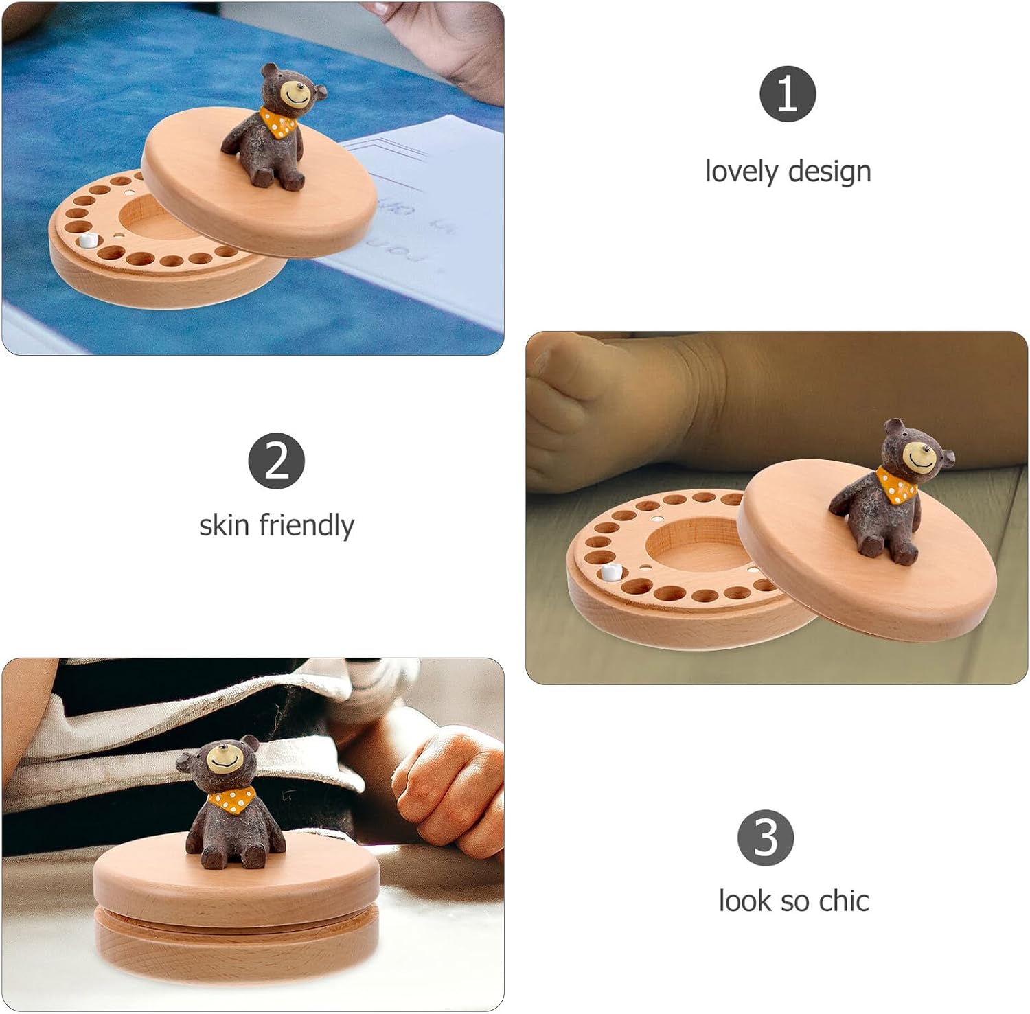 Wooden Teeth and Lanugo Keepsake Box Smooth Finish Lanugo Case Newborn Memory Storage Container Random Color
