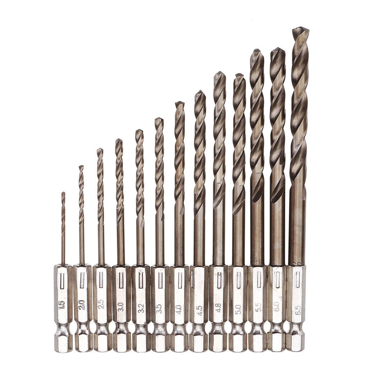 Set di punte da trapano, 13 pezzi 1,5-6,5 mm M35 Punta da trapano al cobalto Set di punte elicoidali HSS-Co Gambo esagonale da 1/4 di pollice