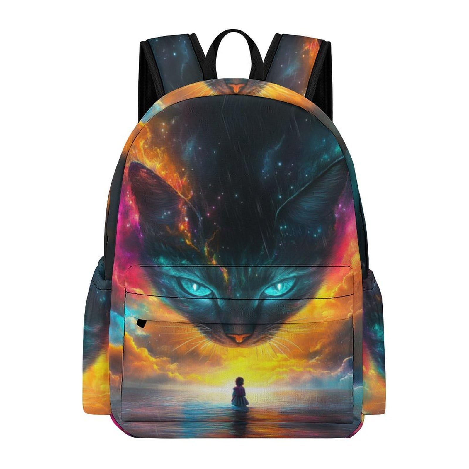 TPISLI 14 Inch Laptop Backpack Children Cat Print Bookbag for Boys Girls 10-16 Years, Large Capacity Animal Kitten Motif Daypack for Weekend Trips Back to School Gift — image 1
