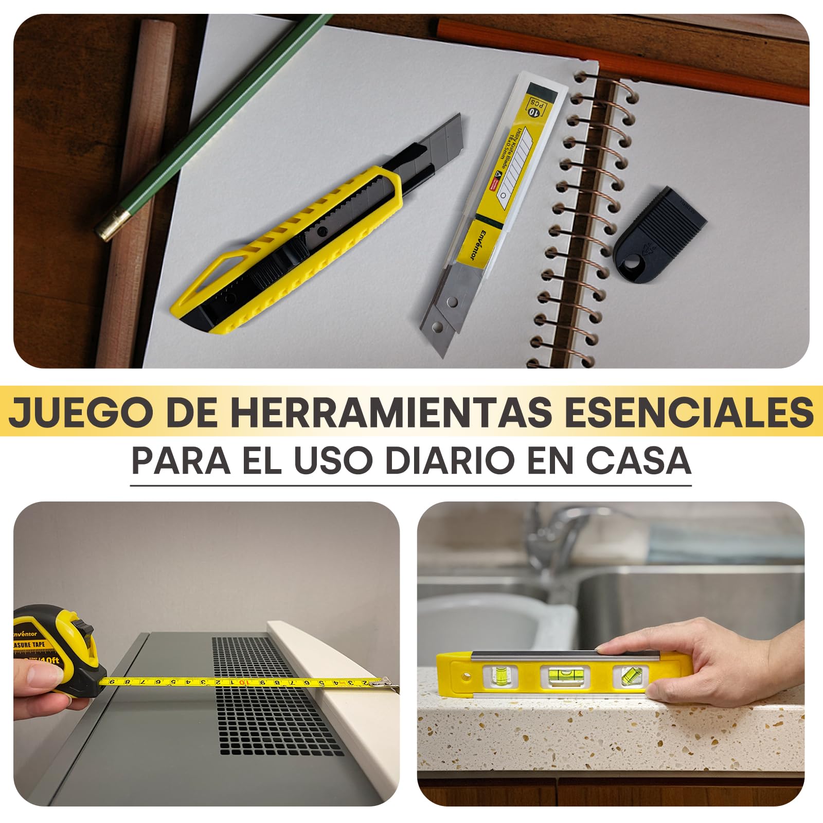 Enventor Caja de Herramientas Completa 158PCS Amarillo, Maletin Herramientas de Mano de Uso General, Kit Juego de Herramientas con Llaves, Set Herramientas Portable para Bricolaje y Arreglos Diarios