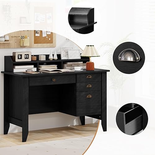 Miniatura 6 de Safeplus Escritorio para computadora de 48 pulgadas con 4 cajones de almacenamiento y mesa ejecutiva de madera para PC y portátil