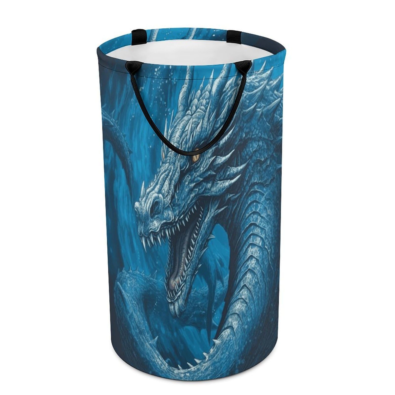 Dragon Cool Blue Laundry Basket Waterproof And Moisture-Proof Storage Bins Collapsible Round Laundry Hamper Perfect for Toys, Clothes And Sundries