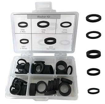 Neoperl Washer Kit -Rubber Regular Male/Female + Junior & Dual Thread Maintenance Box Variety Pack to Retrofit Plumbing Solutions 10 3031 0, Black