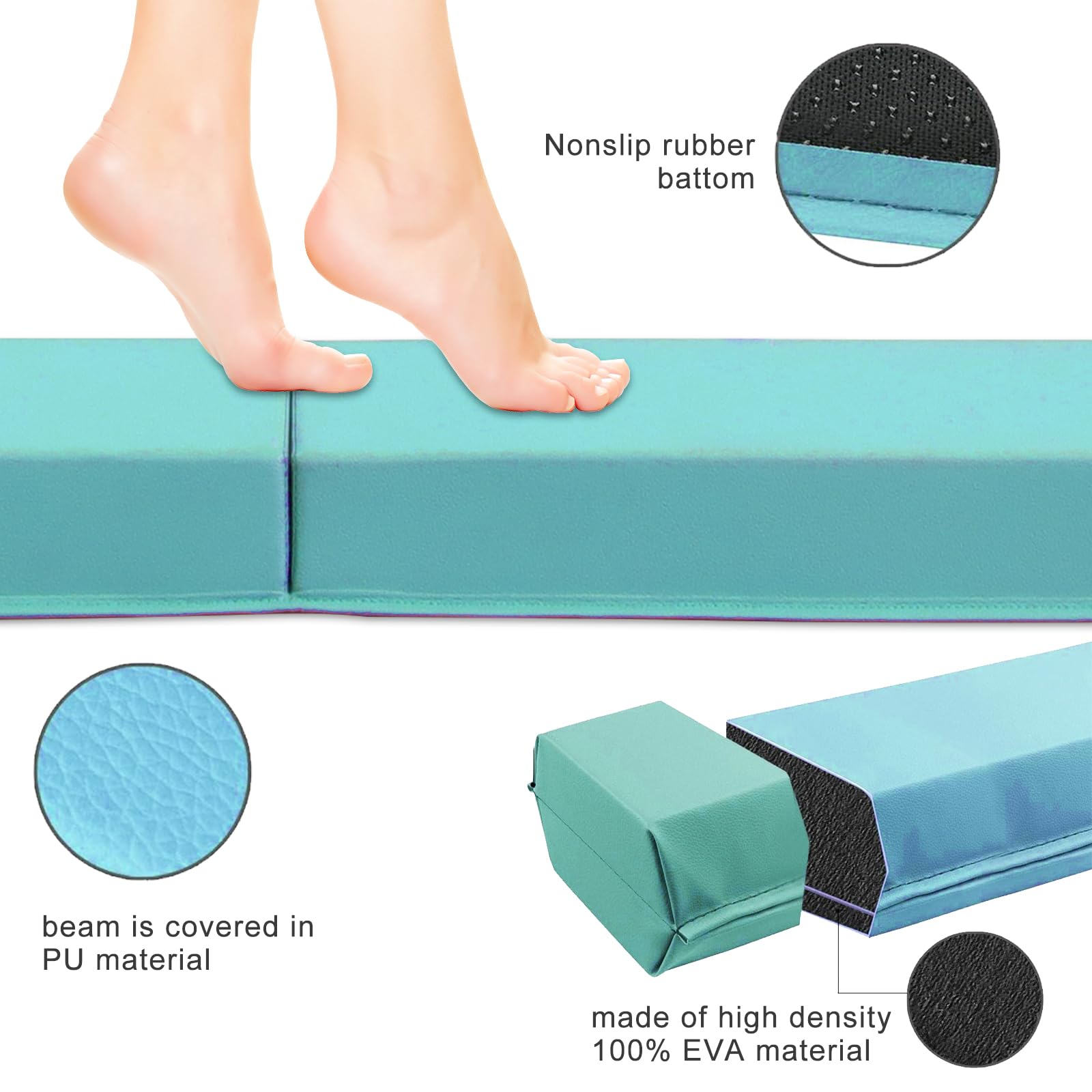 Poutre Gymnastique Pliable 270cm PU Cuir Poutre de Gymnastique,Base en Caoutchouc antidérapante, Poutre de Gymnastique pour l'entraînement, Pratique, entraînement Professionnel à Domicile