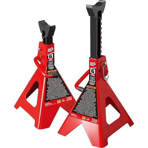 BIG RED T46002A Torin Steel Jack Stands: Double Locking, 6 Ton (12,000 lb) Capacity, Red, 1 Pair
