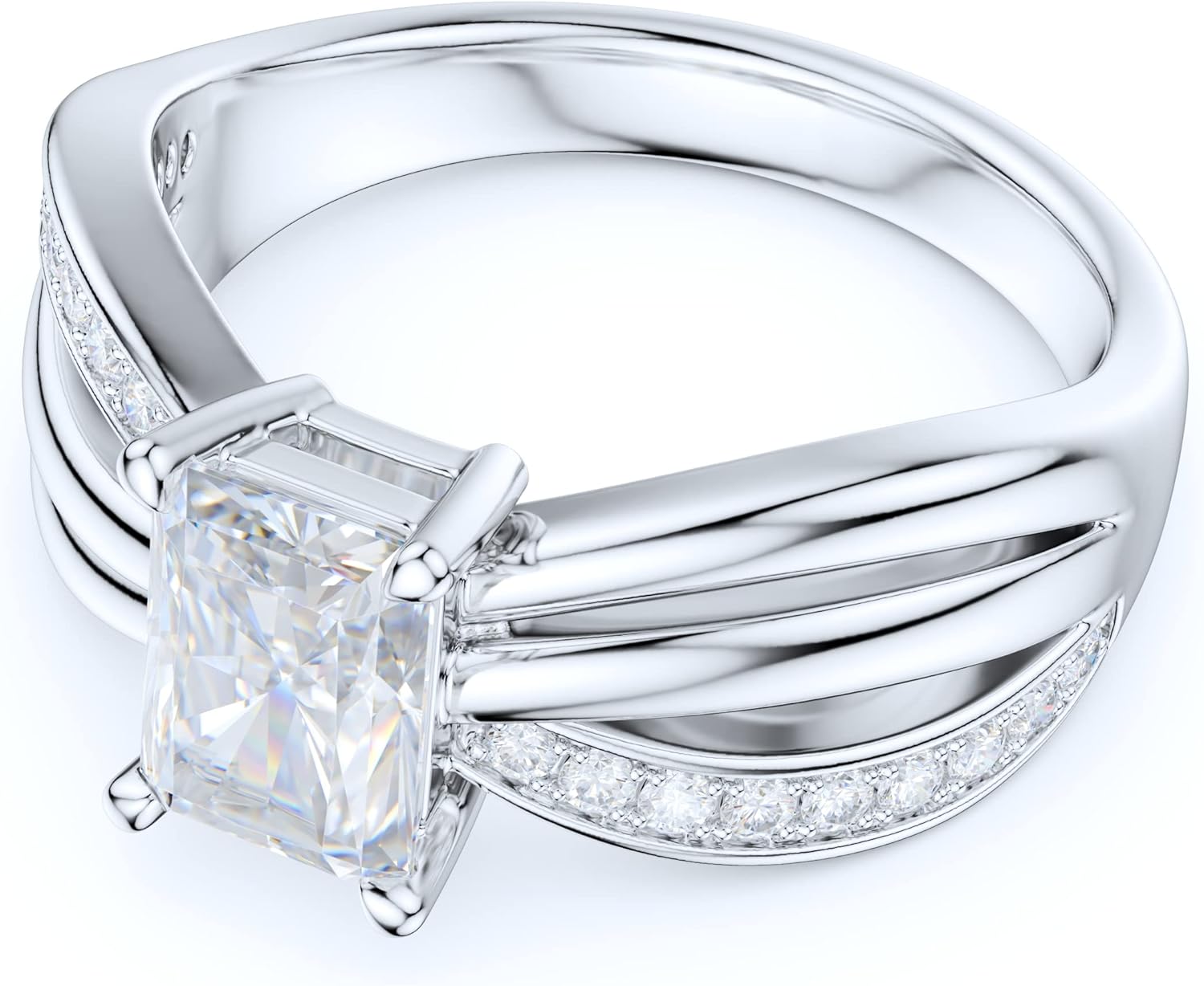 Sterling Silver Ribbon Bowknot Infinity Simulated Emerald Cut Diamond or Genuine Moissanite Engagement Ring Cross Twisted Knot Promise Ring