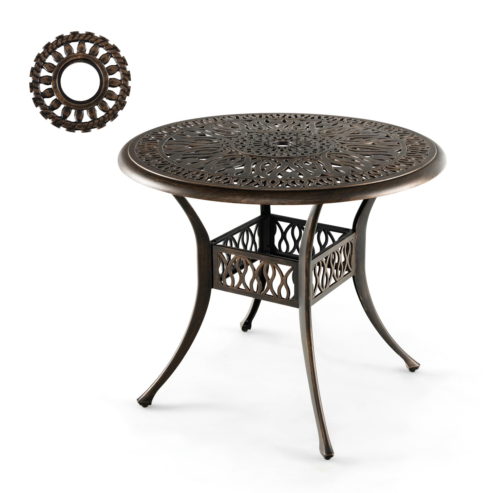 Meuble de patio haut de gamme en fonte d'aluminium avec table ronde de jardin ø91