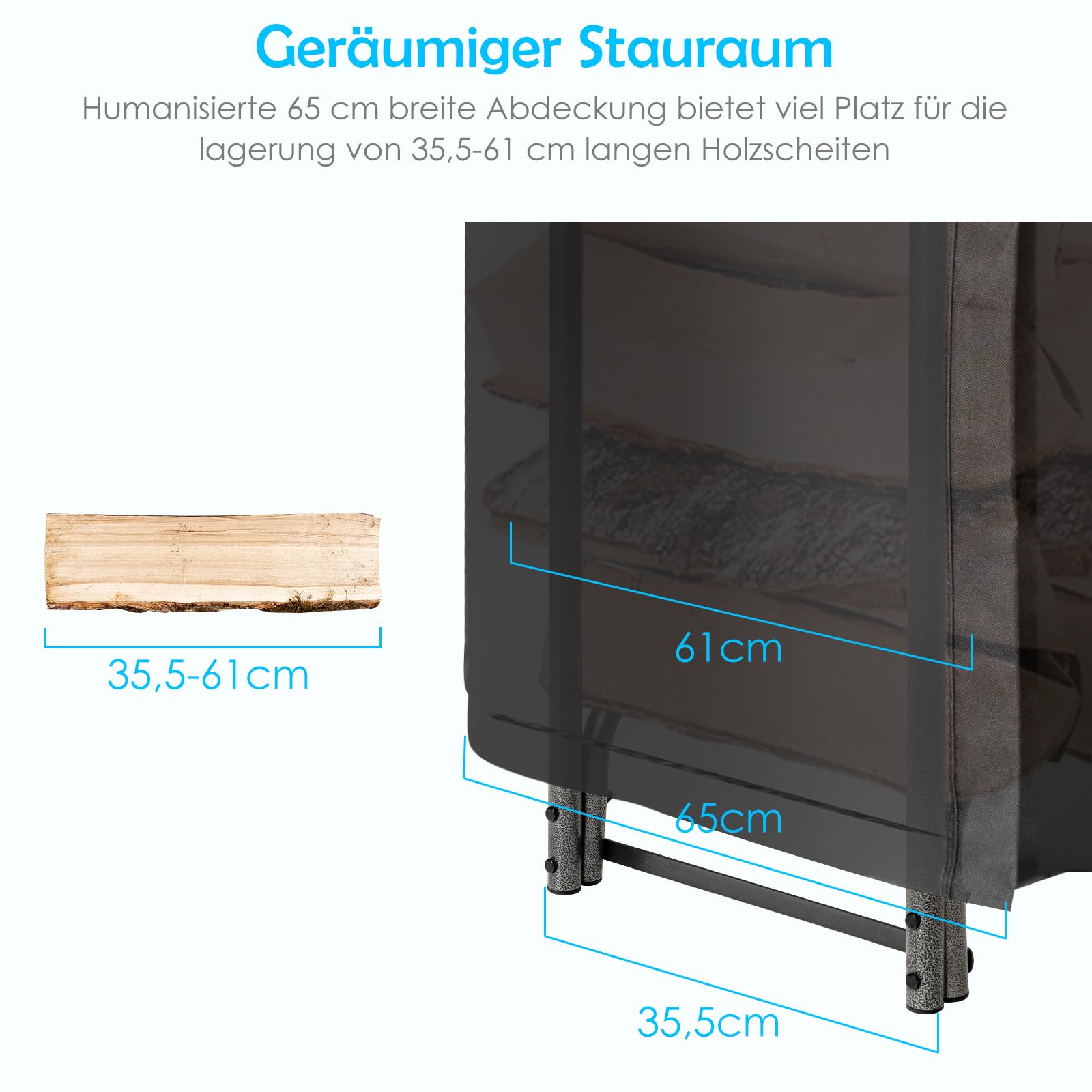 COSTWAY Metalowy regał na drewno kominkowe, 184 x 35,5 x 122,5 cm, regał na drewno opałowe z wodoodporną osłoną, stojak na drewno kominkowe, regał na drewno opałowe do użytku na zewnątrz