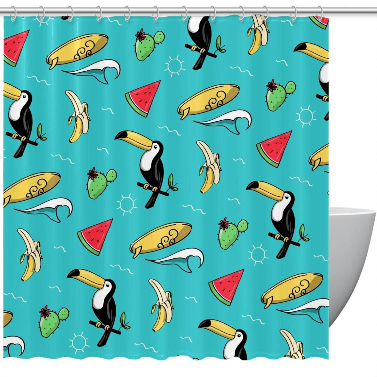 Rideau de douche toucans anti-éclaboussures imprimé fruits tropicaux
