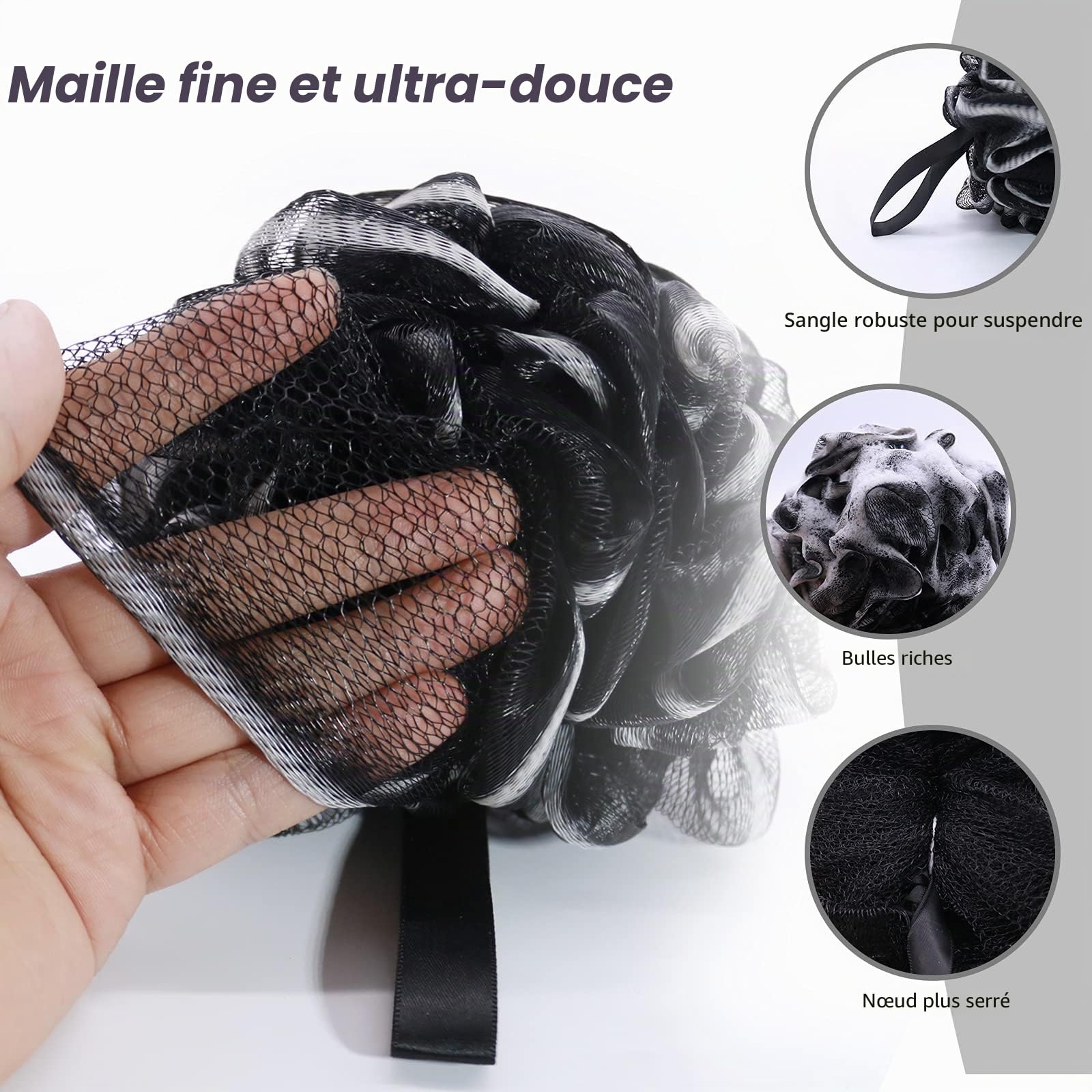 Luffa Lot de 4 éponges exfoliantes pour le corps et le bain – Éponges en luffa de qualité supérieure pour peaux sèches (bleu et violet)