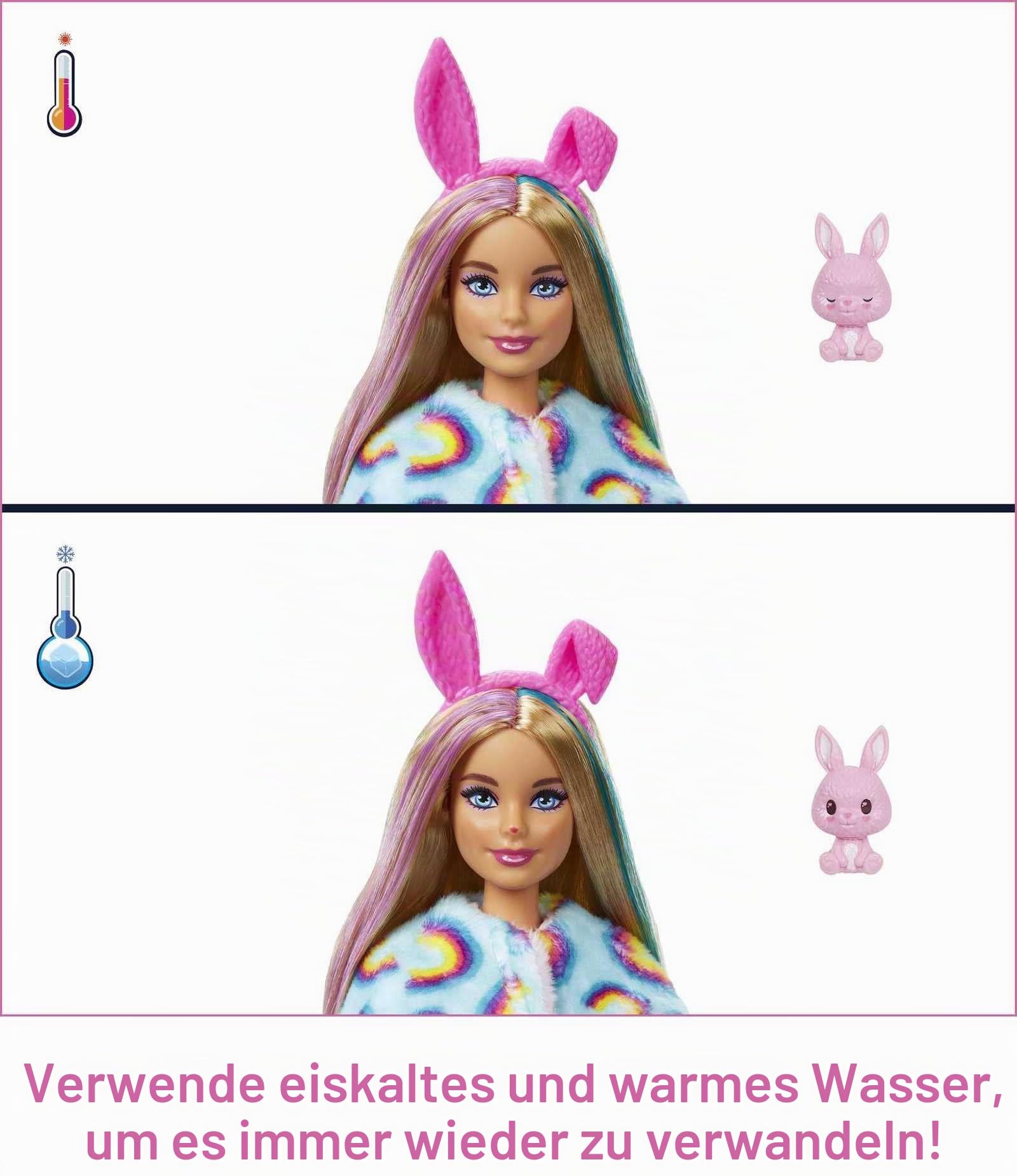 Barbie Cutie Reveal, bewegliche Hasenzubehör, 10 Überraschungen, Haustierspielzeug, Farbwechseleffekt, inkl. 1 Cutie Reveal Puppe, Geschenke für Kinder ab 3 Jahren,HHG19