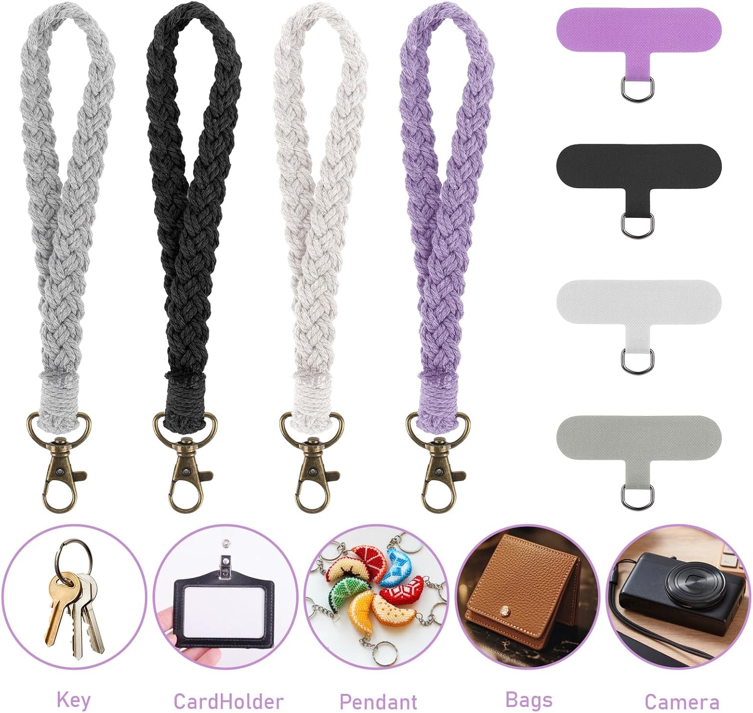 4pcs Boho Macrame Phone Wrist Strap Phone Wristlet with 4pcs Tether Tabs Handmade Wrist Strap Lanyard,Women Men Wrist Lanyard for Keys - Image 7