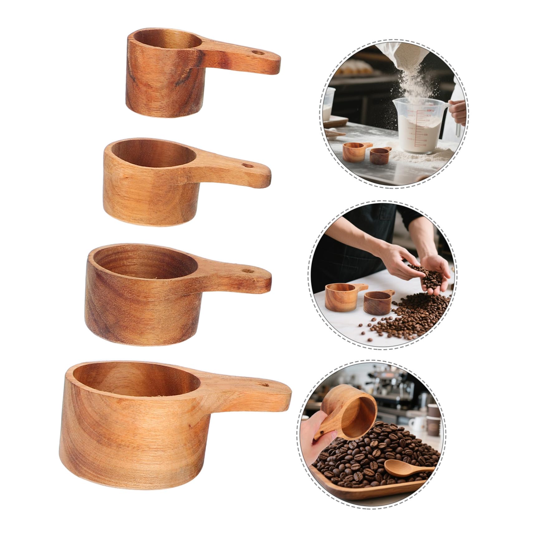 GLEAVI 4 pezzi Cucchiai Dosatori in Legno per Cucina Misurini Precisi per Caffè Tè Spezie e Proteine Utensili Resistenti e Naturali per e Cottura