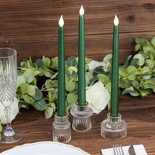 Miniatura 6 de Efavormart - Paquete de 3 velas LED cónicas sin llama de 11 pulgadas color verde esmeralda cazador
