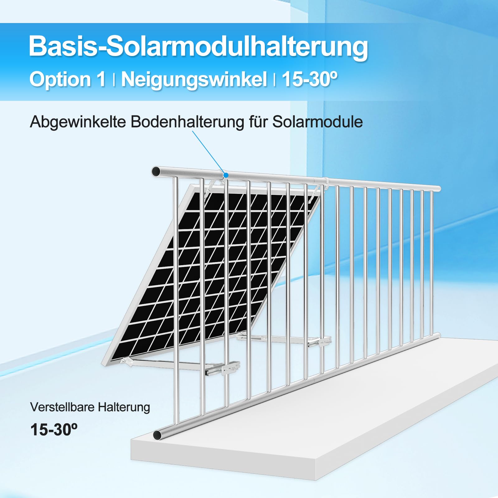 Balkonkraftwerk Halterung Befestigung für 1 Solarmodul, Solarmodul Halterung Balkon Neigungswinke 0° & 15-30°, Wandhalterung Balkonkraftwerk