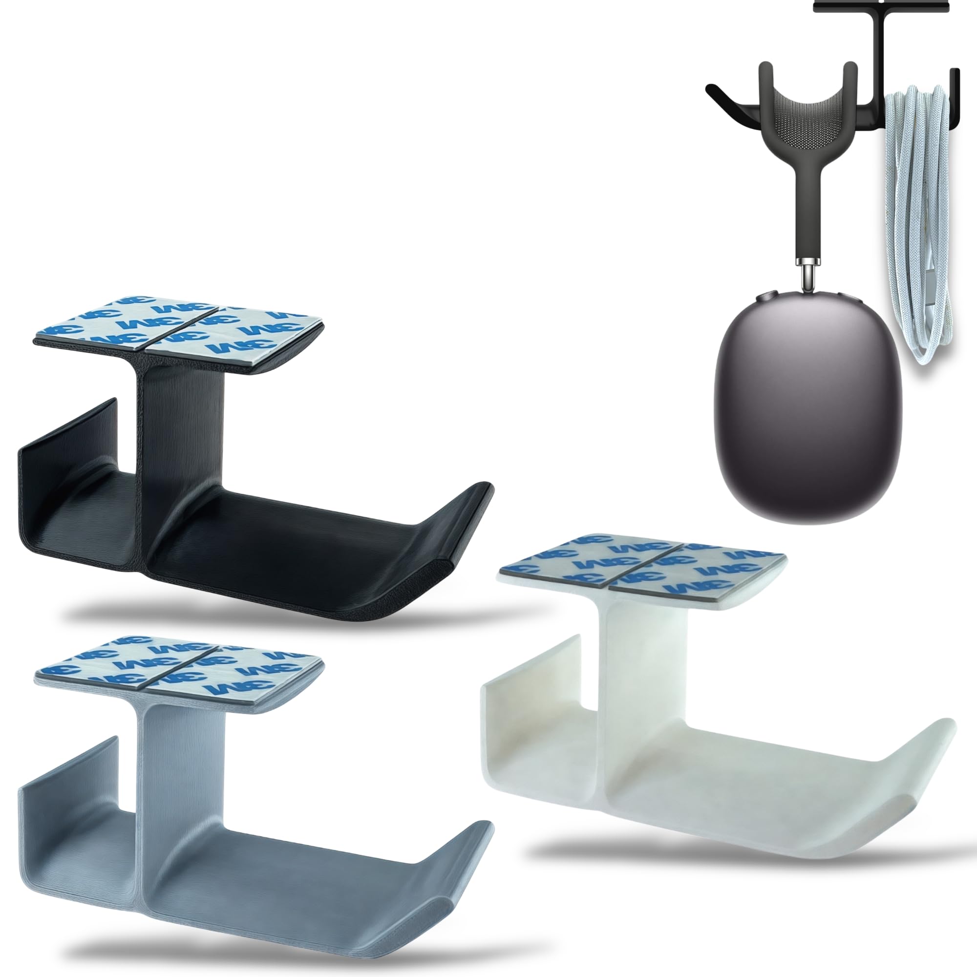 SRS® Under Desk Headphone Stand with Cable Organizer Storage Options | Headphone & Cable Hook Holder Hanger | Stick-ON Adhesive with Surface Cleaning Wipes (All Mix, Pack of 3)-image-36