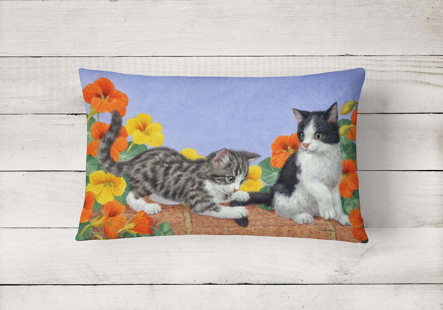 Caroline's Treasures ASA2201PW1216 Kittens on Wall Canvas Fabric Decorative Pillow Machine Washable, Indoor Outdoor Decorative Pillow for Couch, Bed or Patio, 12HX16W
