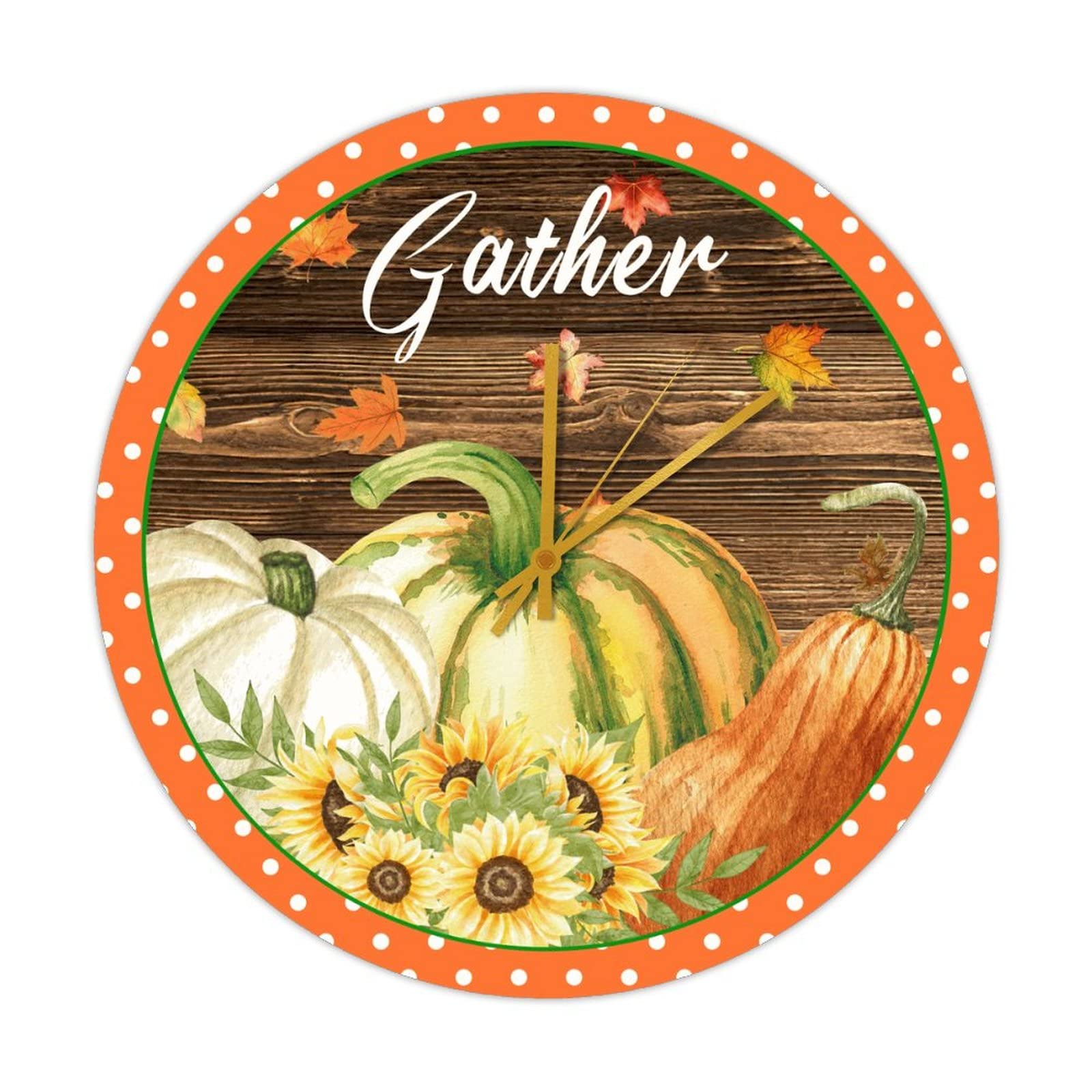 Horloge ronde en bois tournesol d'automne et citrouilles 38cm pour cuisine de ferme