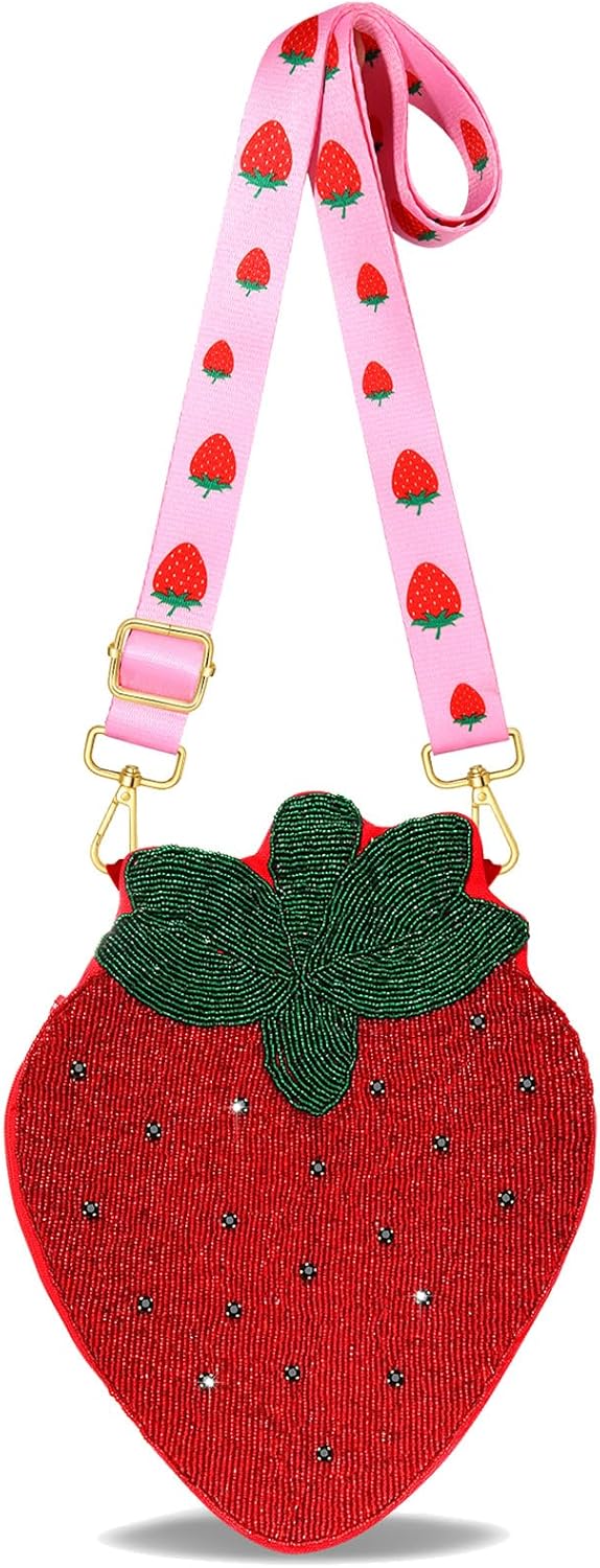 NVENF Beaded Strawberry Purse for Women Tropical Fruit Crossbody Purse Summer Beach Shoulder Bag Accessories Outfits Gifts